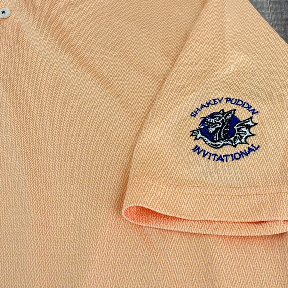 FootJoy Polo Men's Size M Stitched Logo on Sleeve Golf Shirt Peach Zig Zag Print - Picture 7 of 11